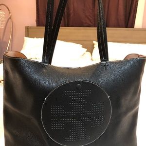 Tory Burch Leather Perforated Logo Tote Bag